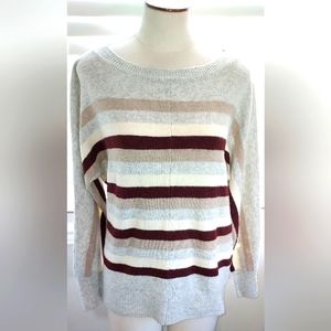 Workshop Gray with Multi Colored Stripes Long Sleeve Sweater NWT